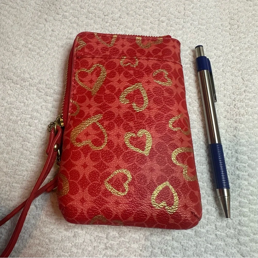 Coach Red Wristlet with Gold Heart Design - Picture 11 of 12